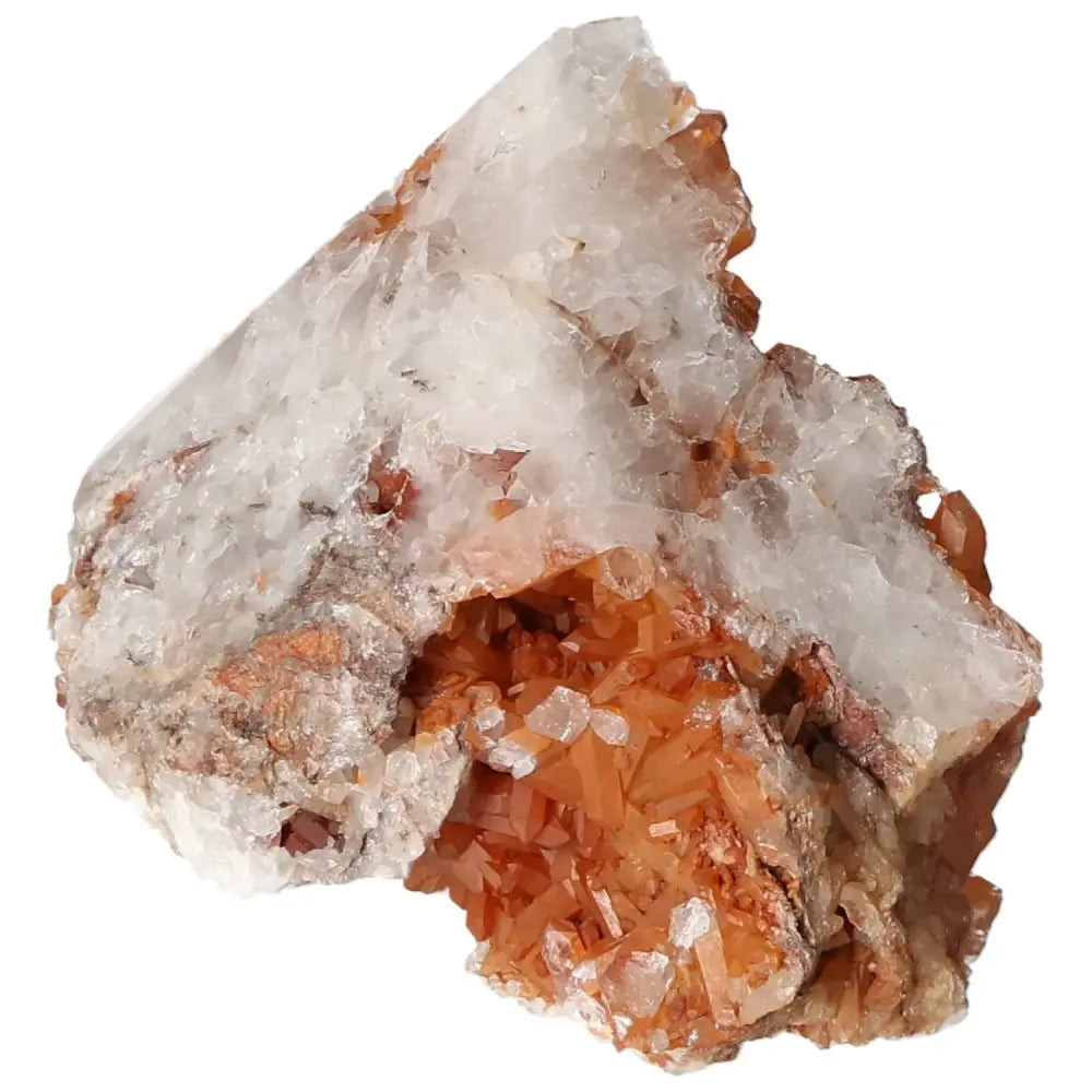 Polished Tangerine Quartz Point showcasing vibrant orange hue with natural iron inclusions, perfect for home decor. Sylvia Crystals.