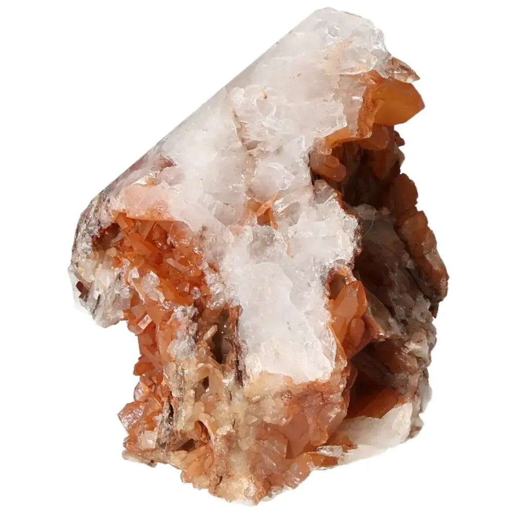 Polished Tangerine Quartz Point with vibrant orange hue from Sylvia Crystals, featuring natural iron inclusions for a revitalizing aura.