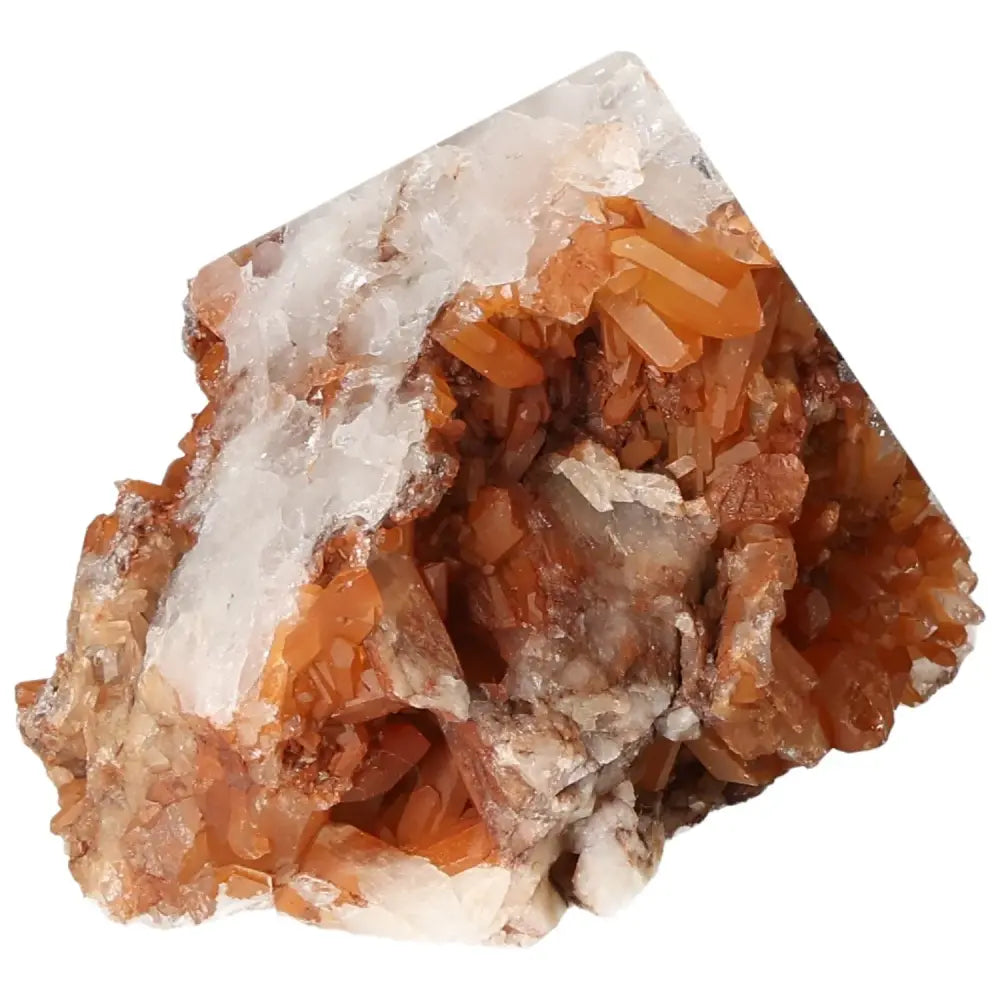 Polished Tangerine Quartz Point with vibrant orange hue and natural iron inclusions, from Sylvia Crystals, enhancing living spaces.