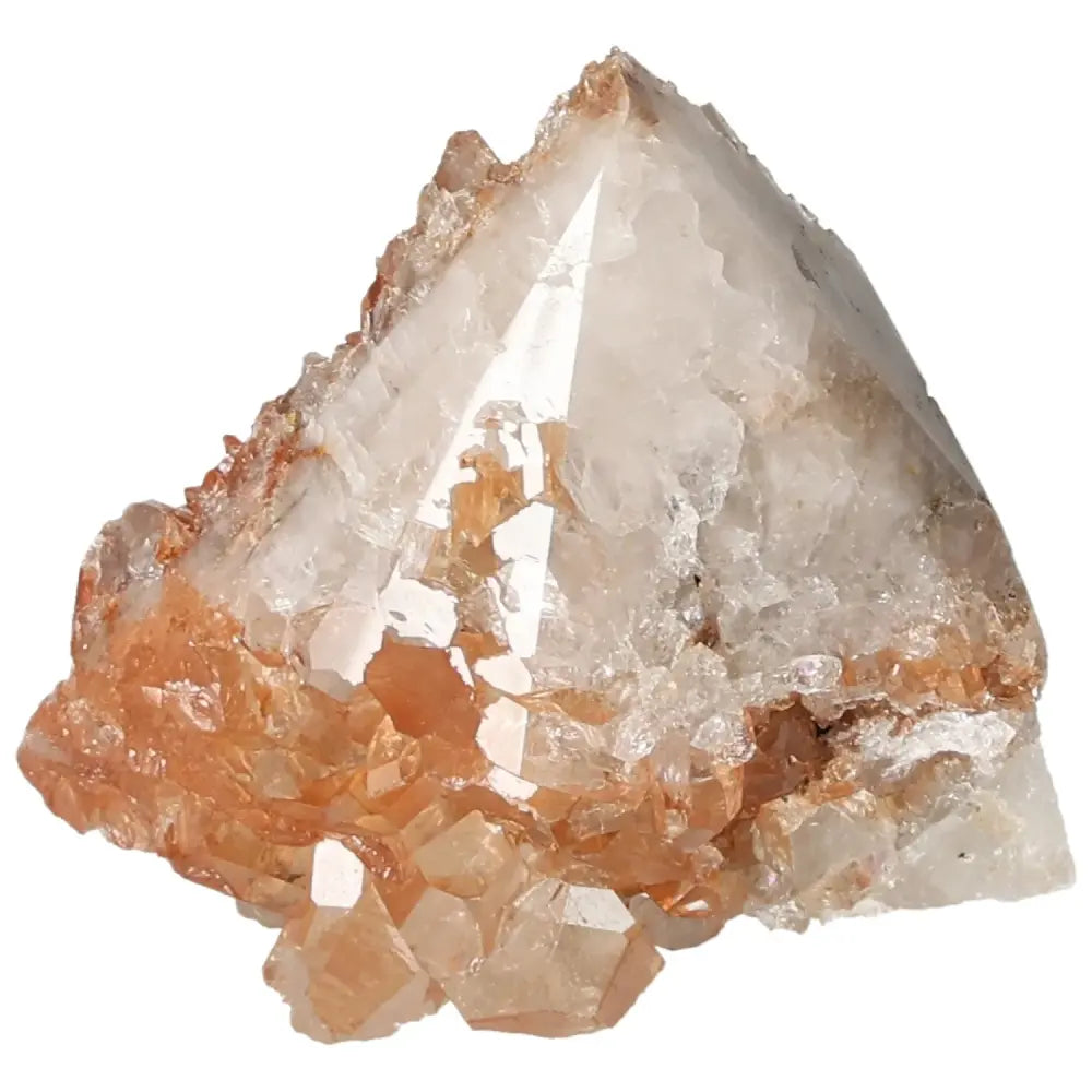 Polished Tangerine Quartz Point gemstone with vibrant orange hue and sparkling finish from Sylvia Crystals, perfect for decor or energy work.
