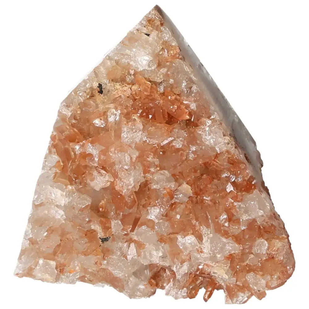 Polished Tangerine Quartz Point with vibrant hues, premium quality gemstone ideal as a centerpiece from Sylvia Crystals.