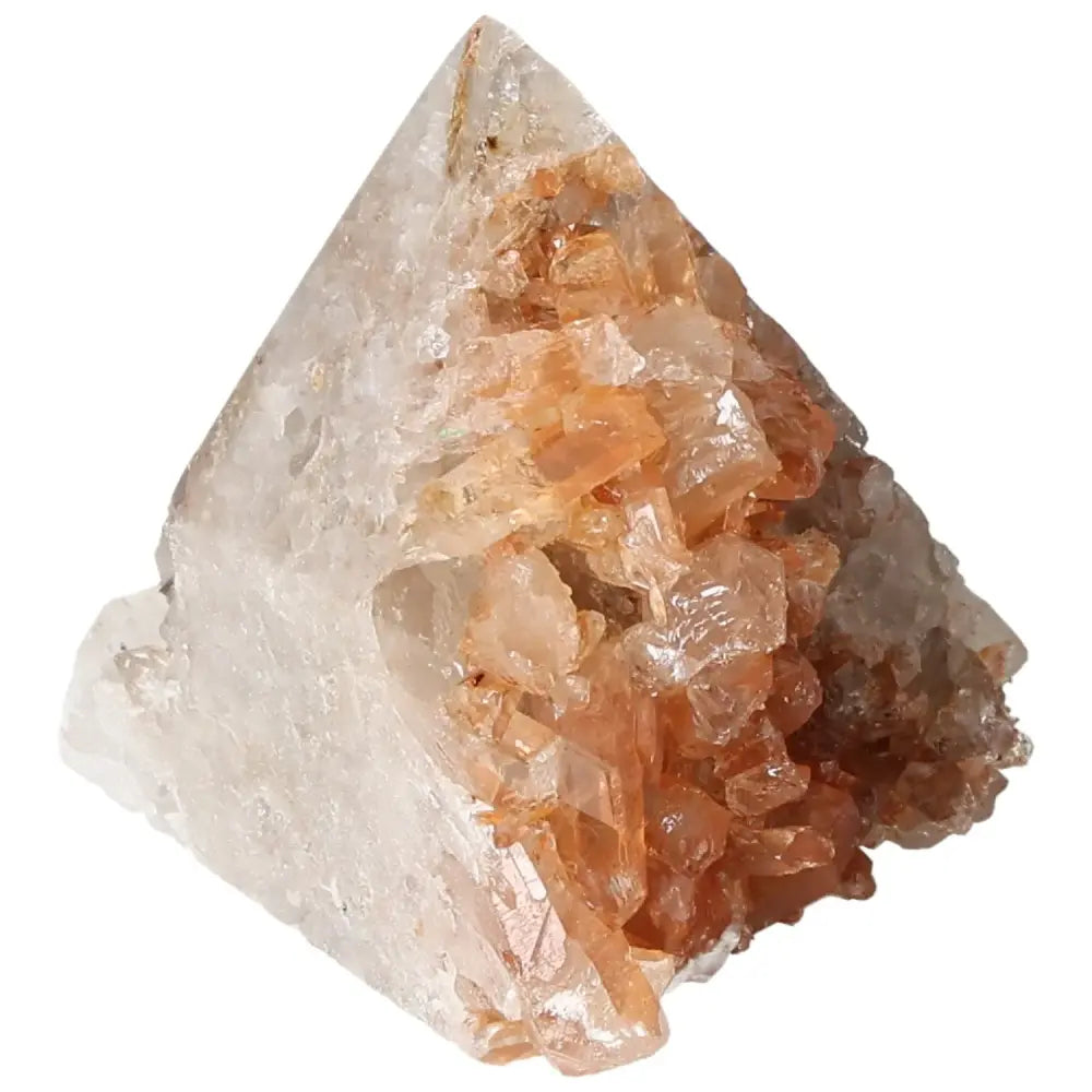 Polished Tangerine Quartz Point with vibrant orange hue, handpicked for elegance from Sylvia Crystals to enhance and rejuvenate your space.