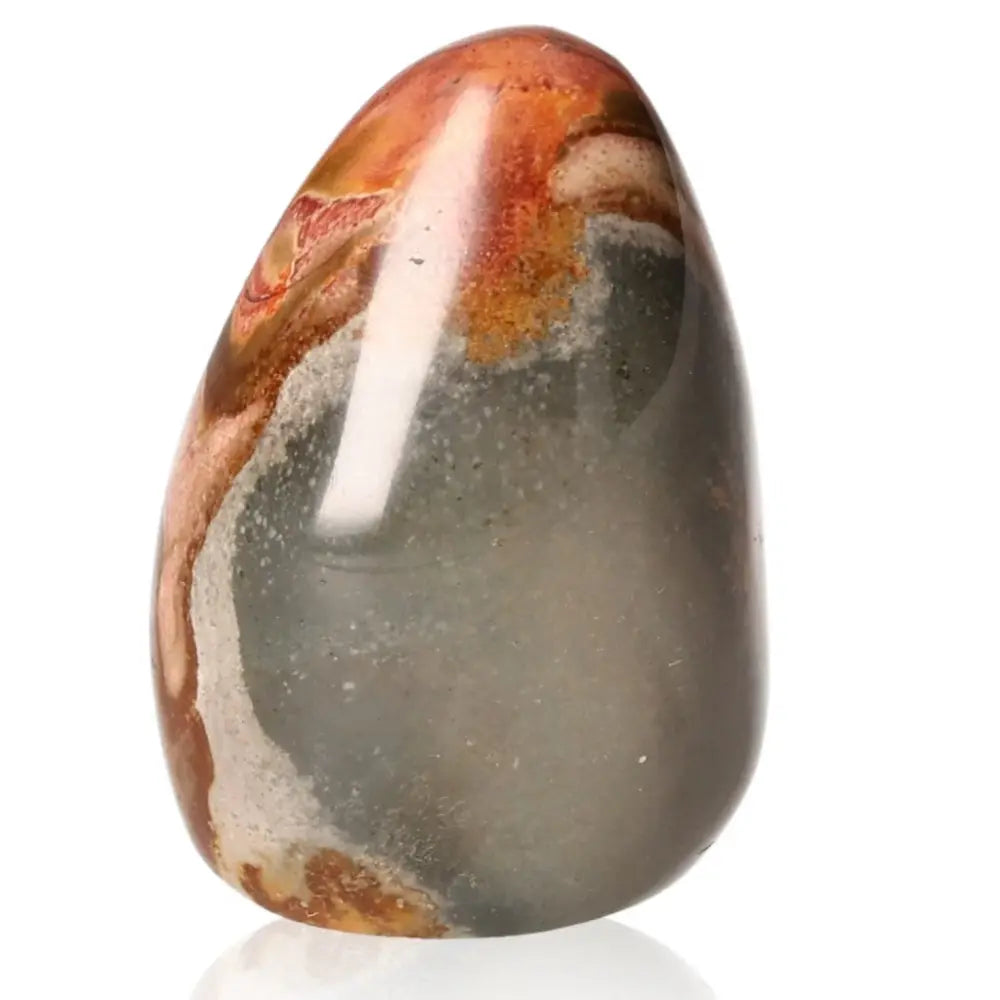 Polychrome Jasper Free Form with vibrant reds, oranges, and browns, showcasing its captivating natural patterns and energizing properties.