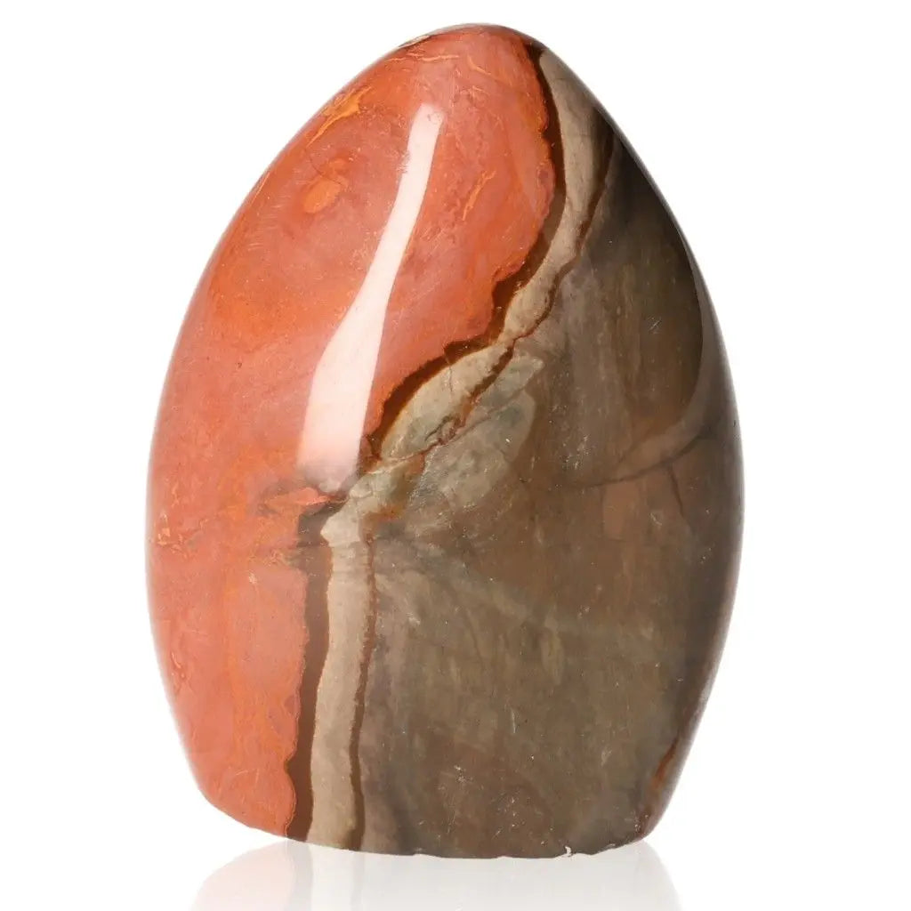Polychrome Jasper Free Form stone with vibrant red and brown patterns, also known as Desert Jasper, showcasing natural artistry.