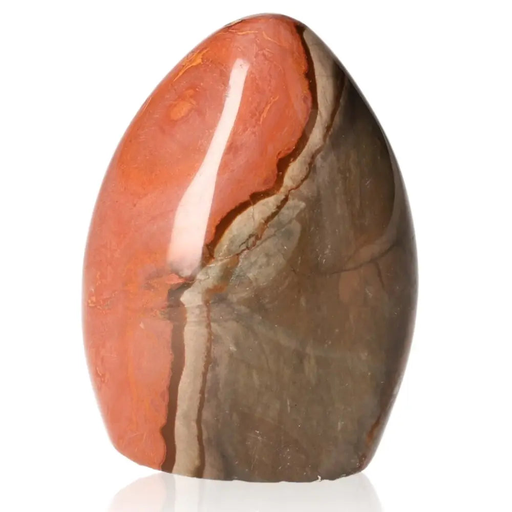 Vibrant Polychrome Jasper Free Form stone with red and brown patterns, also known as Desert Jasper, showcasing natural artistry.