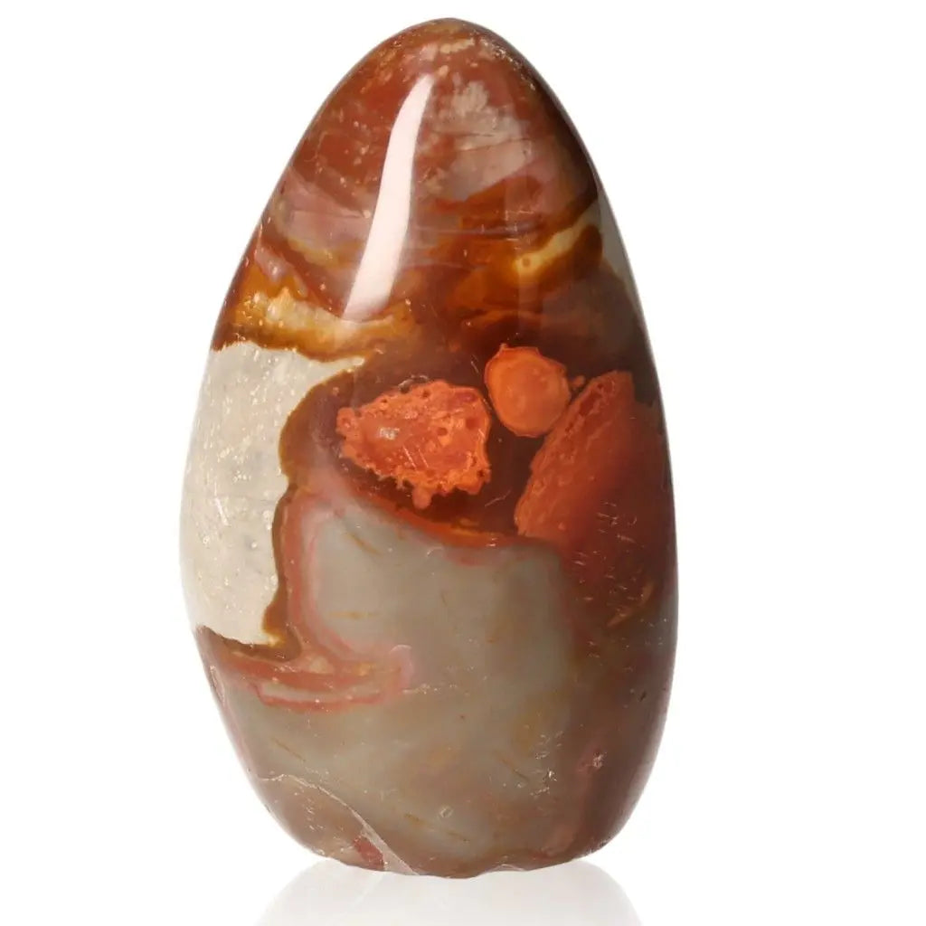 Vibrant Polychrome Jasper Free Form with red, orange, and brown hues showcasing its stunning banded appearance.