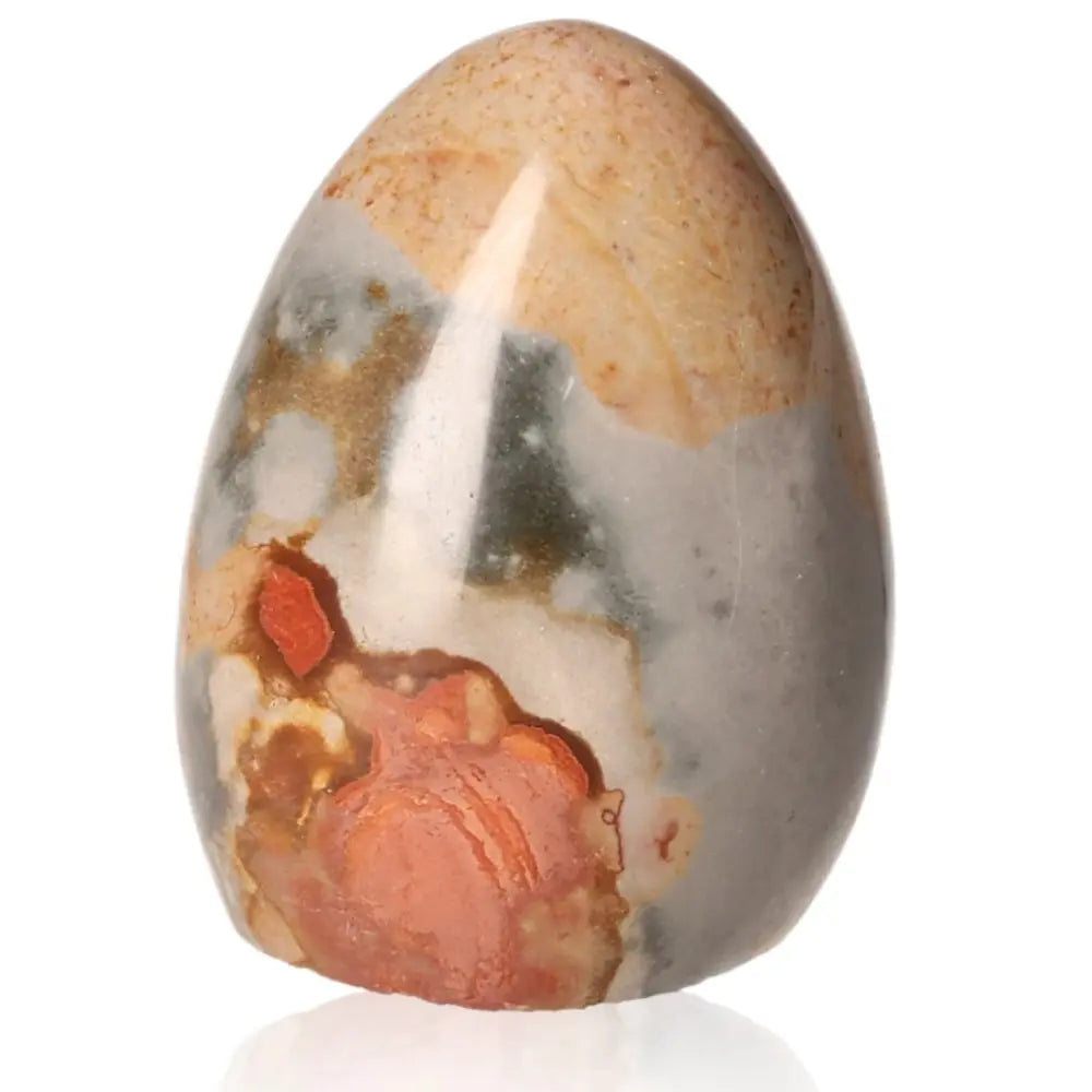 Polychrome Jasper Free Form stone with vibrant color patterns of reds, oranges, and greens, reflecting natural artistry and balance.