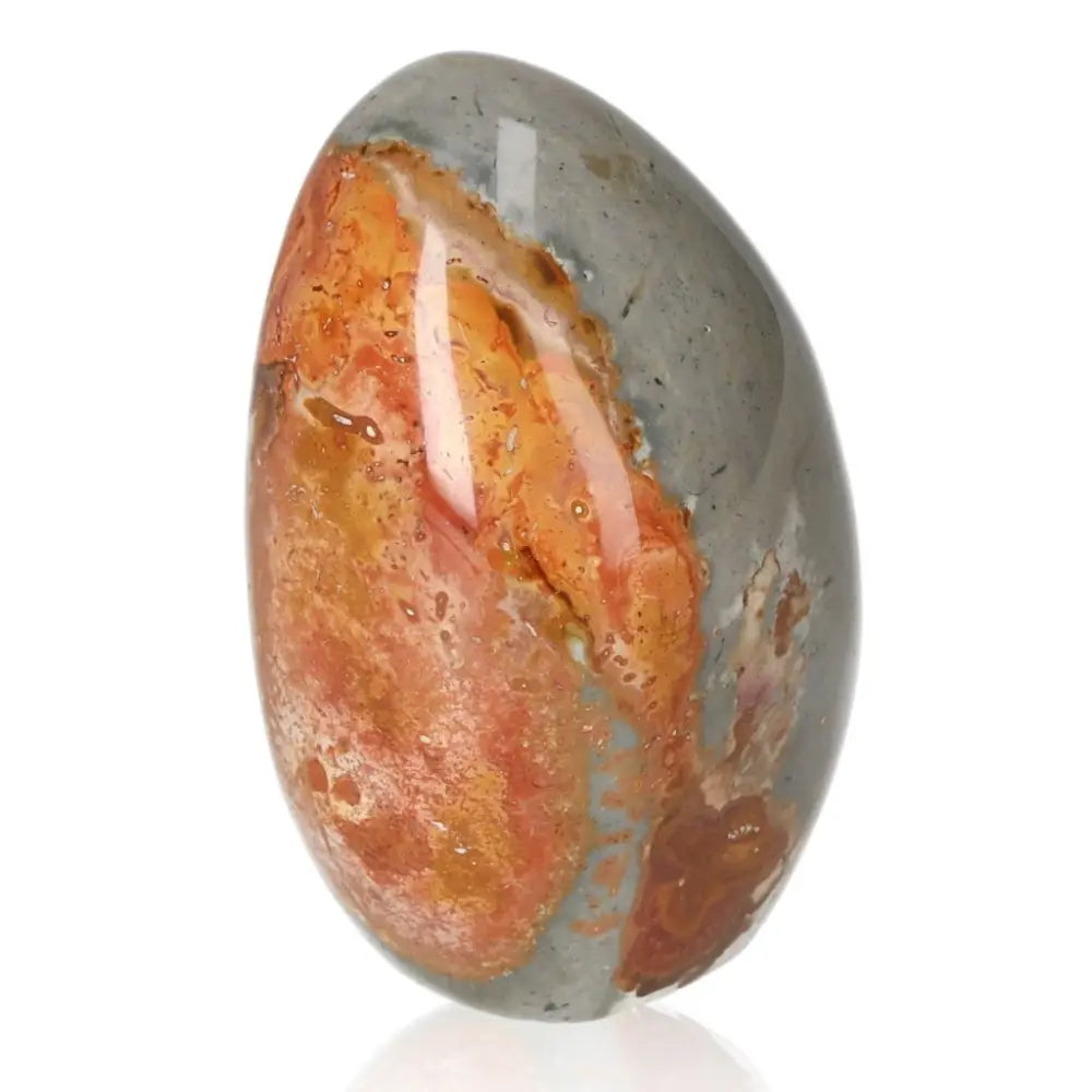 Polychrome Jasper Free Form gemstone with vibrant red, orange, and brown hues, showcasing nature's dynamic artistry.