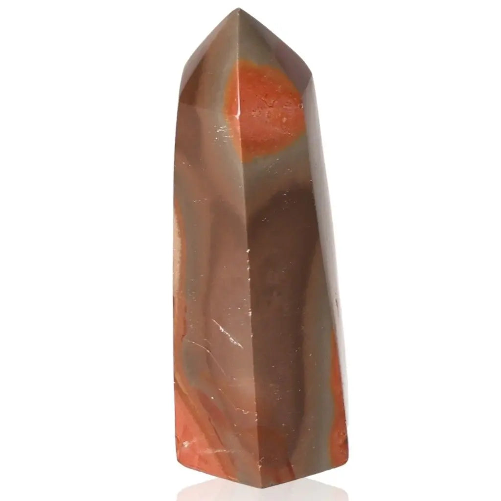 Polychrome Jasper Tower with vibrant colors, showcasing red, orange, brown, green, and yellow hues, known as Desert Jasper gemstone.