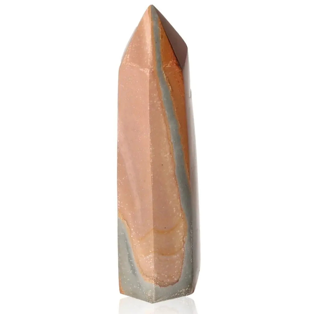 Vibrant Polychrome Jasper Tower showcasing earthy hues in red, orange, brown, green, and yellow, embodying dynamic natural energy.