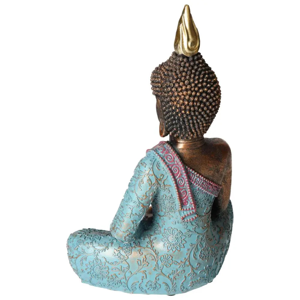 Poly Turquoise Buddha statue by Sylvia Crystals, showcasing intricate patterns and serene design for spiritual and luxurious spaces.