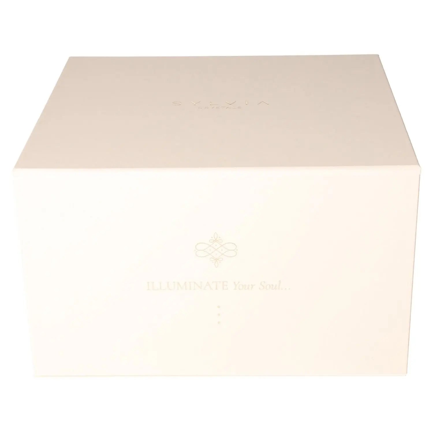 Elegant white box with "Illuminate Your Soul" inscription, size 210x210x130mm, ideal for gifts and storage.