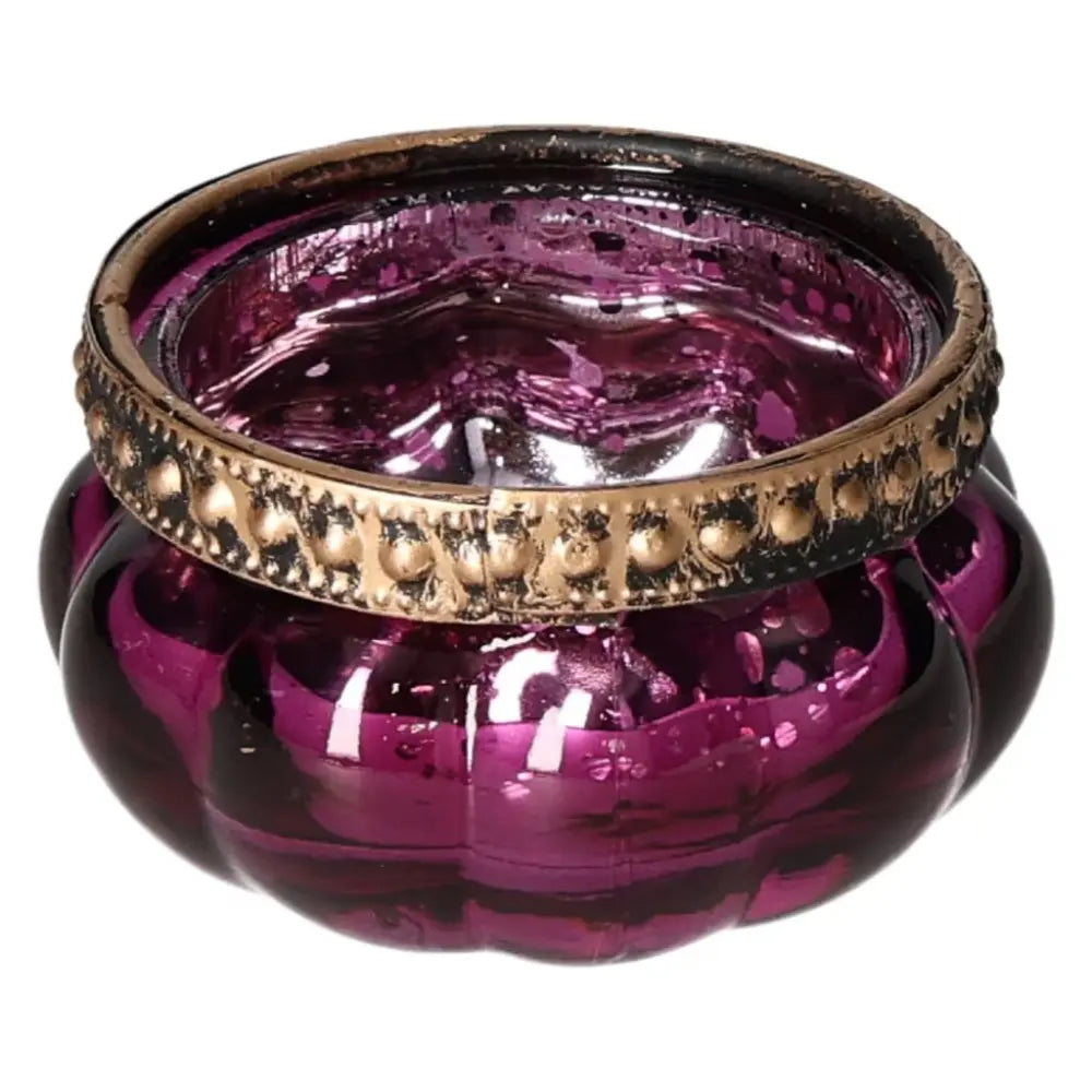 Elegant Sylvia Crystals purple candle holder with luxurious gold trim, perfect for adding tranquility and elegance to any space.