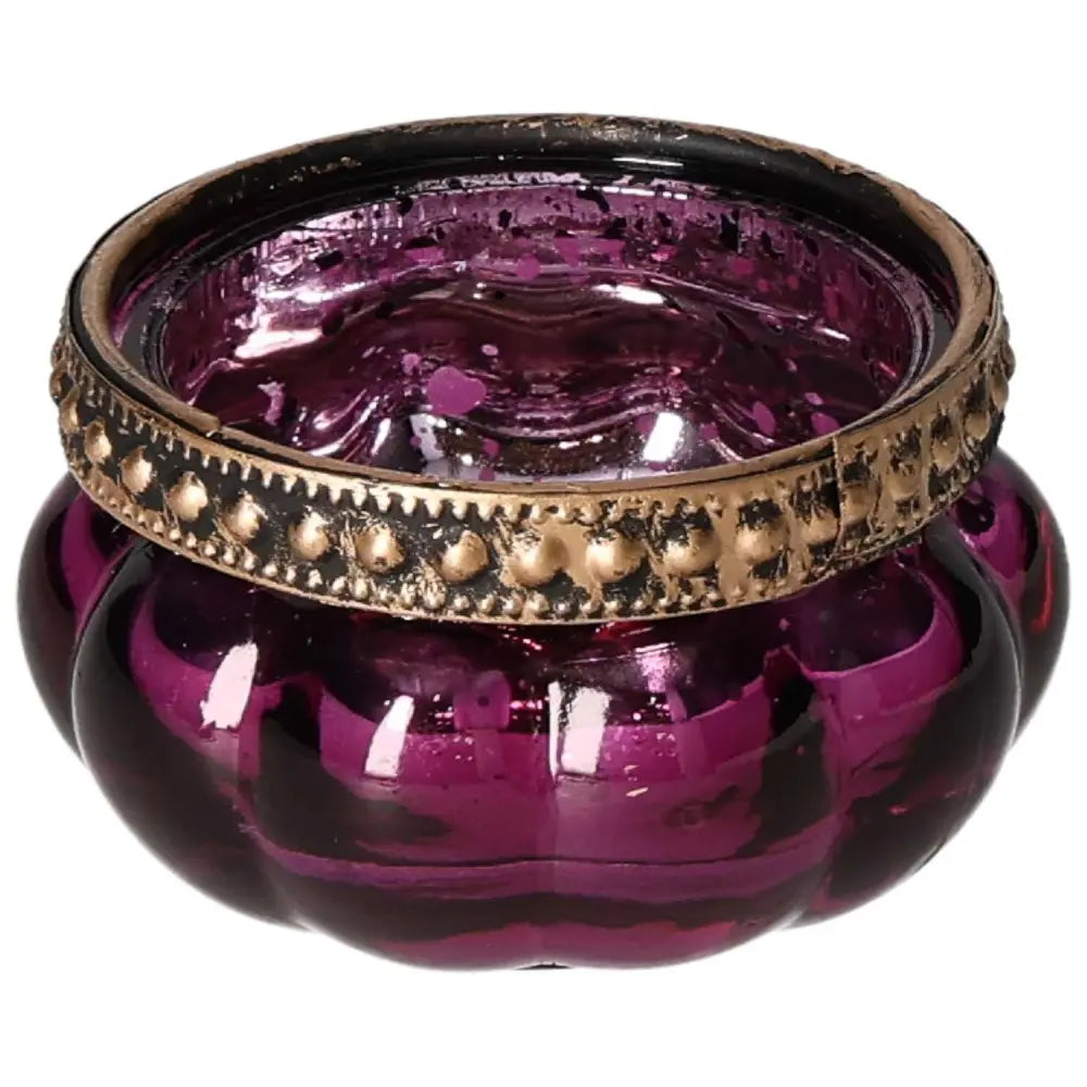 Luxurious Purple Candle Holder by Sylvia Crystals, featuring elegant design and rich hue for tranquility and spiritual ambiance.