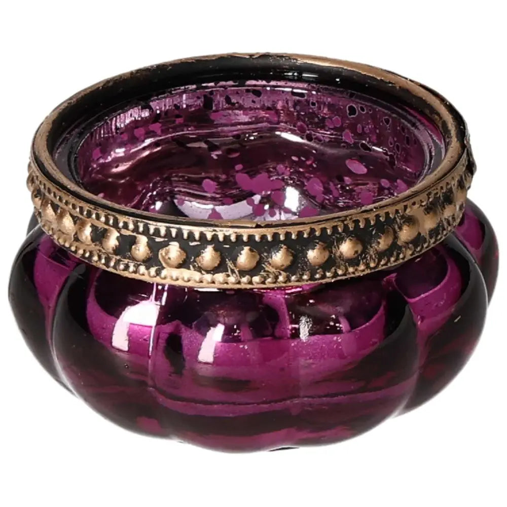 Elegant Purple Candle Holder with antique finish, from Sylvia Crystals, embodying luxury and tranquility for a serene ambiance.