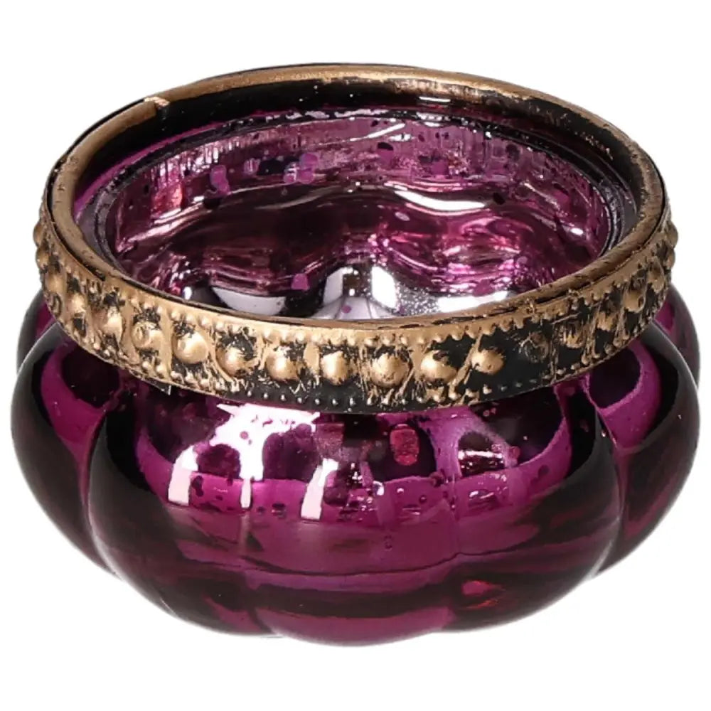 Luxury purple candle holder with gold rim, crafted by Sylvia Crystals, adding elegance and tranquility to your decor.
