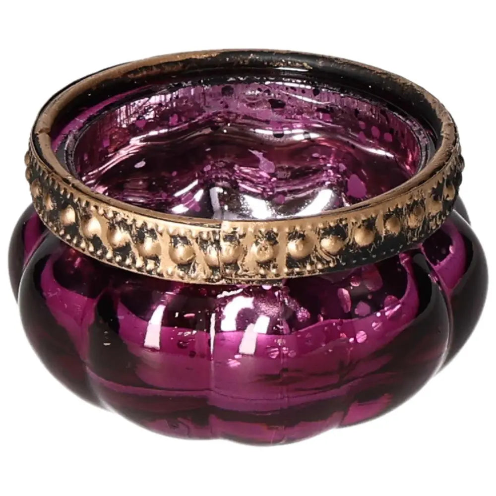 Purple Candle Holder by Sylvia Crystals with elegant gold rim, symbolizing luxury and tranquility. Perfect for home decor.