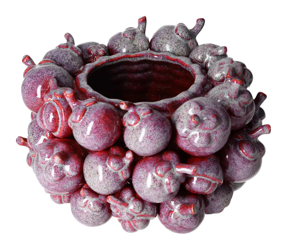Unique purple earthenware flower pot with textured fruit-like design, 26.5x26x16 cm, from Sylvia Crystals, embodying tranquility and elegance.