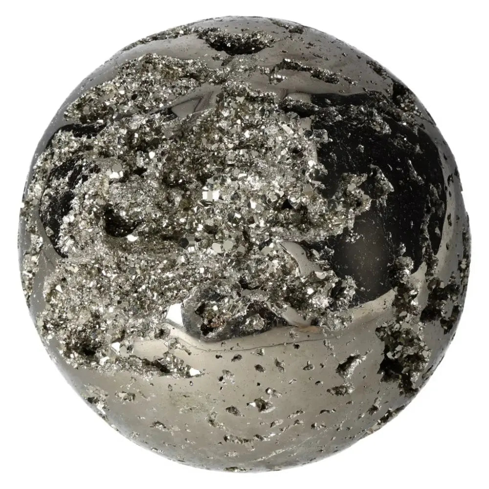 Polished 18 cm pyrite sphere showcasing radiant golden luster and grounding energy, ideal for elevating space and energy.