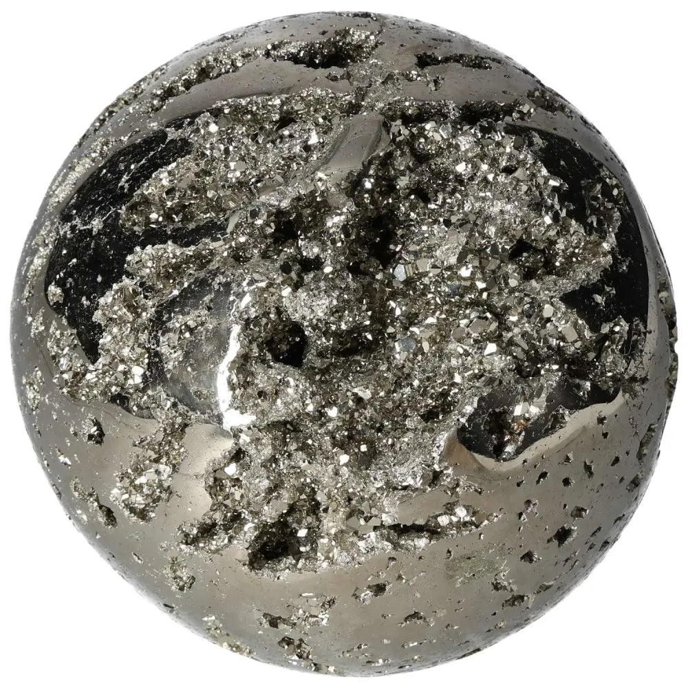 18 cm polished pyrite sphere displaying radiant golden luster and grounding energy, perfect for elevating any space.
