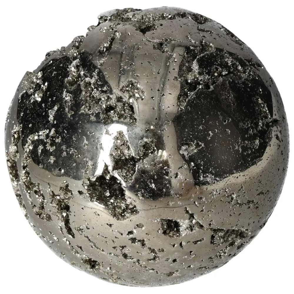 18 cm polished pyrite sphere showcasing golden luster and grounding energy, perfect for elevating space with its magnetic beauty.