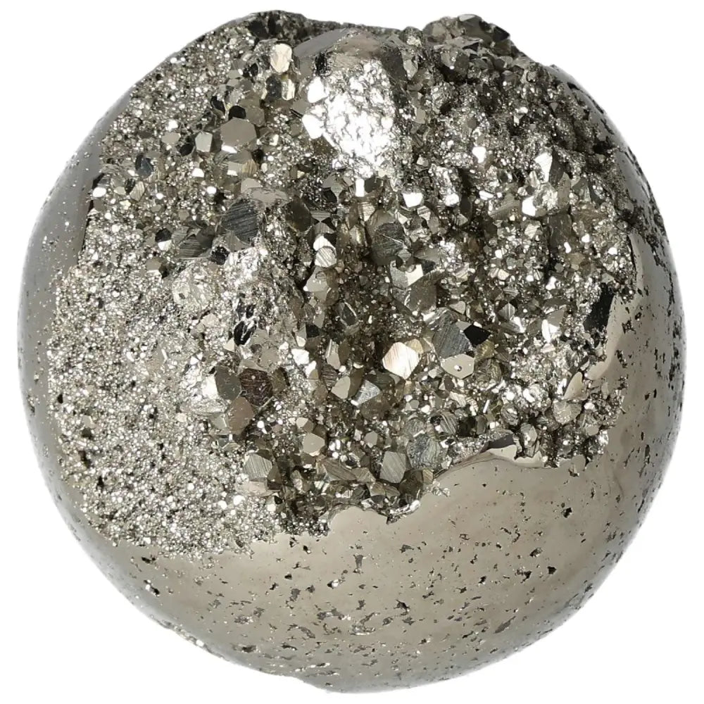 Polished 8 cm pyrite sphere showcasing brilliant golden luster and grounding energy, perfect for elevating any space.