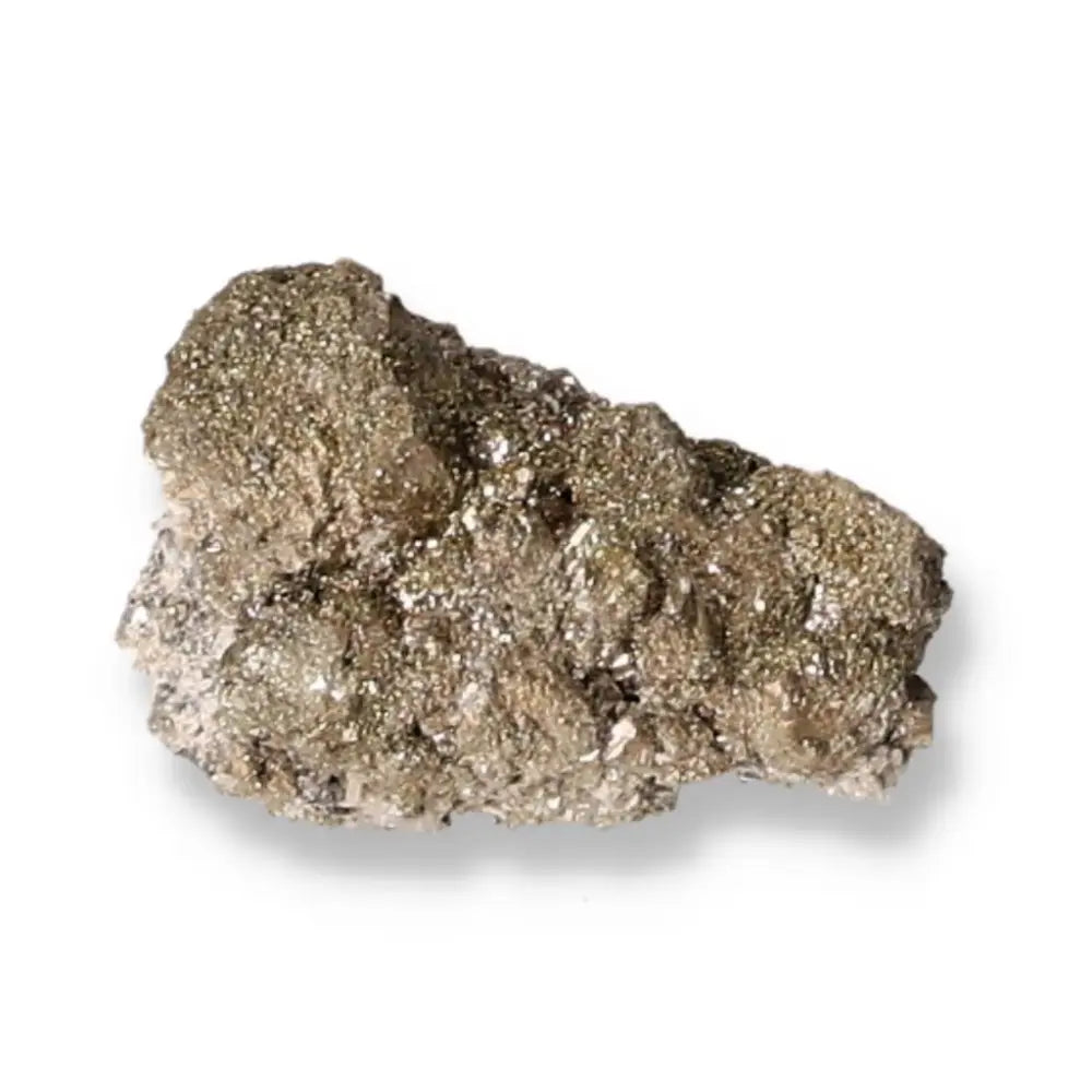 Golden pyrite crystal with reflective surface, symbolizing abundance and prosperity, handpicked for Sylvia Crystals' premium collection.