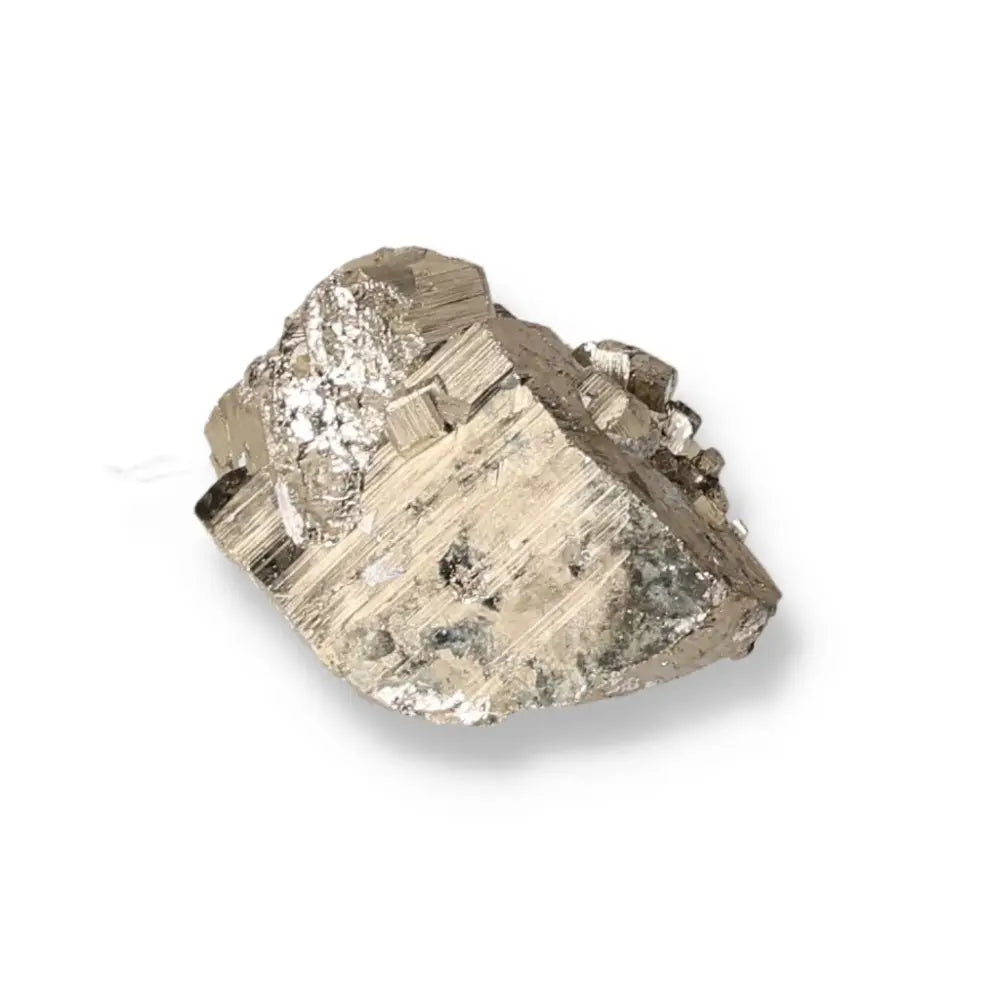 Close-up of pyrite mineral displaying its radiant golden hue and metallic luster, known as Fool's Gold for its gold-like appearance.