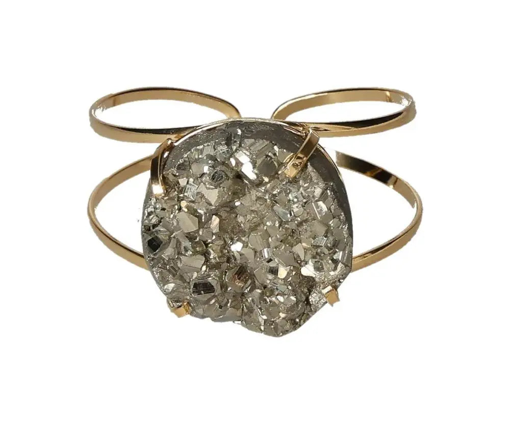 Elegant Pyrite Wire Bracelet in Gold with shimmering stone, promoting independence, courage, and new ideas.