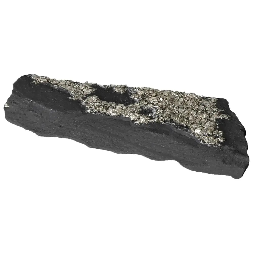 Alt Tag: Pyrite with Basalt crystal from Sylvia Crystals, perfect for mental clarity and empowerment, on a white background.