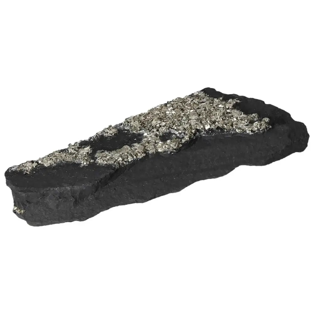 Exquisite pyrite with basalt crystal, a unique fusion for mental empowerment, offered by Sylvia Crystals. Ideal for fostering courage.