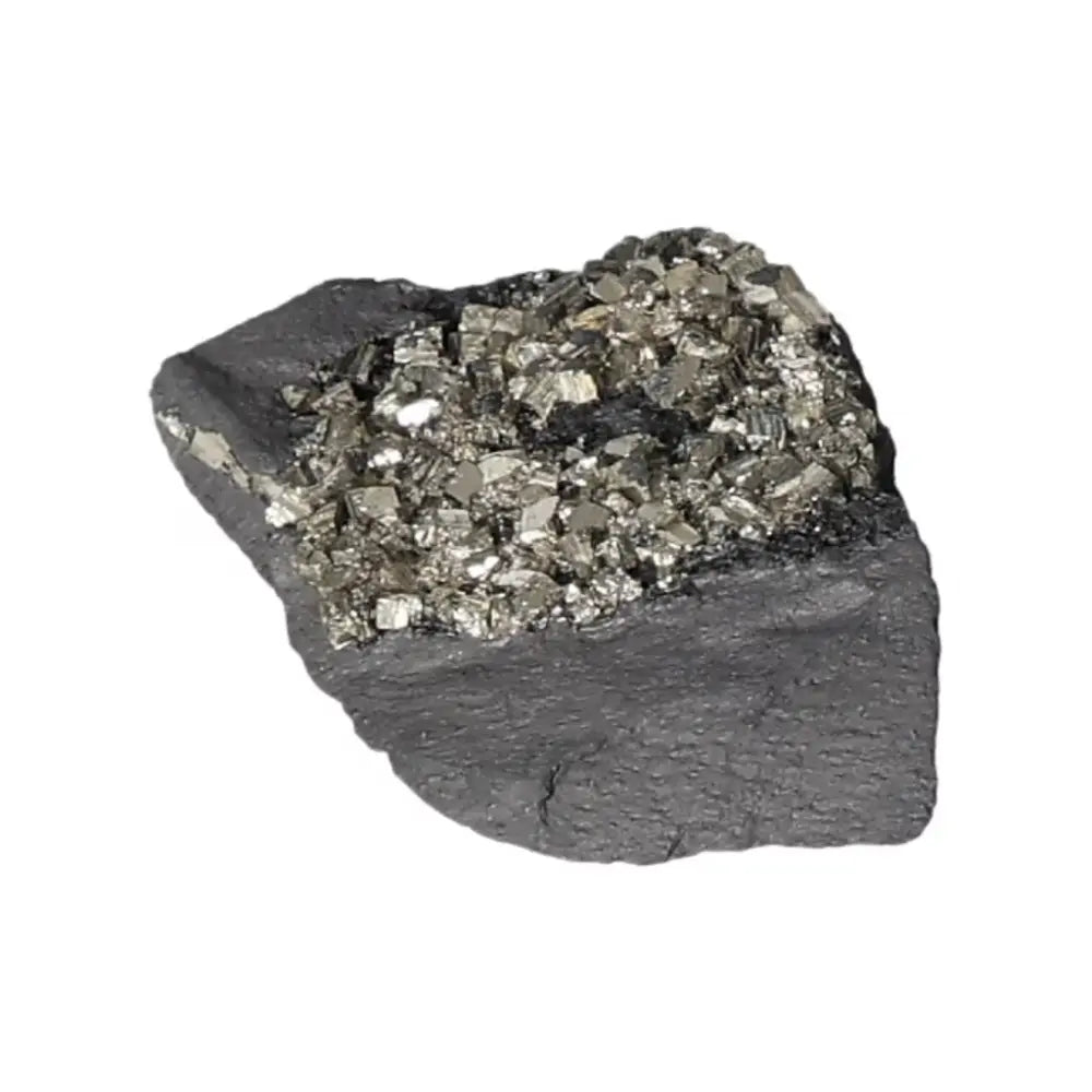 Elegant Pyrite with Basalt from Sylvia Crystals, showcasing a blend of energy and grounding properties. Perfect for inspiration and courage.