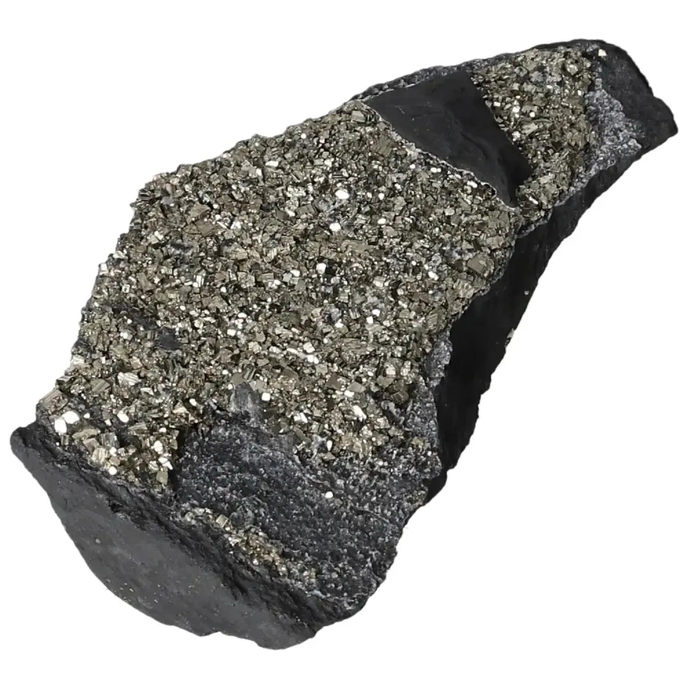 Pyrite with Basalt crystal from Sylvia Crystals, highlighting its shimmering gold and black textures, ideal for creativity boost.