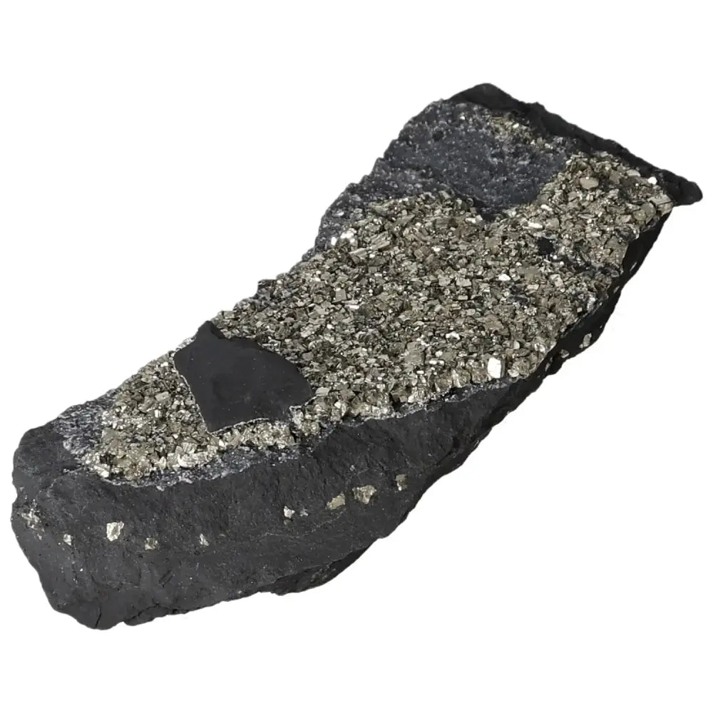 Pyrite with Basalt crystal, featuring a glittering surface, ideal for creativity and independence. Sylvia Crystals collection piece.