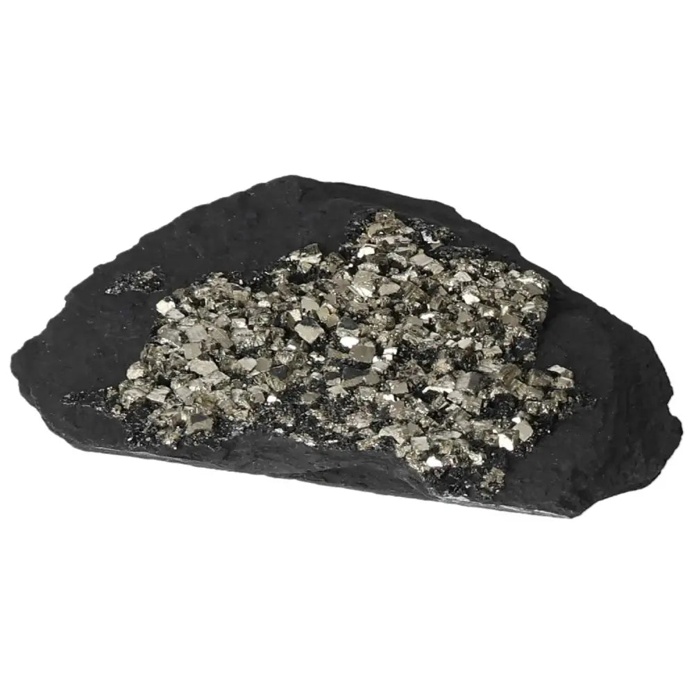 Pyrite with Basalt crystal from Sylvia Crystals, highlighting premium quality and creativity-boosting properties.