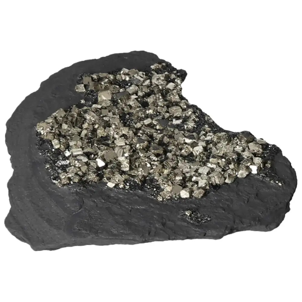 Pyrite with Basalt crystal from Sylvia Crystals, symbolizing independence and courage, perfect for inspiring creativity and motivation.