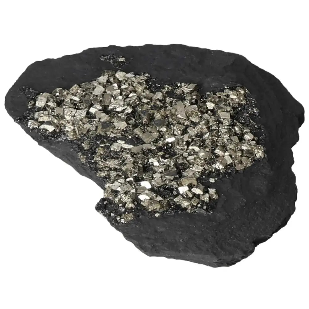 Pyrite With Basalt crystal from Sylvia Crystals, symbolizing mental fortitude and material success. Perfect for creativity and motivation.