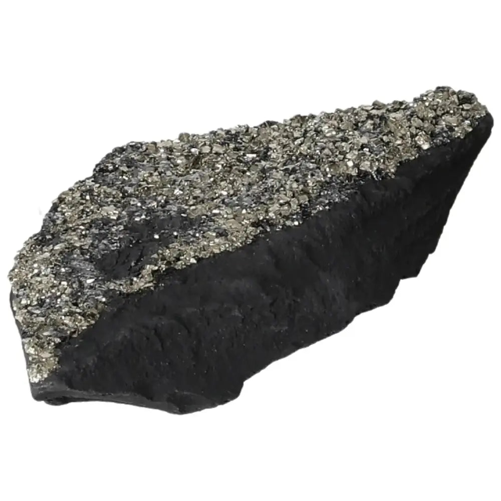 Pyrite with Basalt stone from Sylvia Crystals, showcasing metallic pyrite crystals atop grounding basalt base, perfect for empowerment.