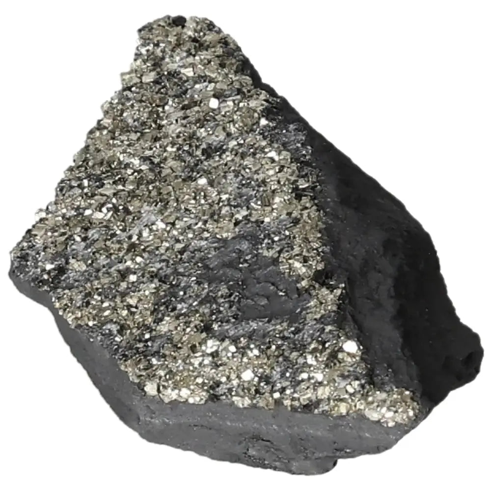 Pyrite with basalt stone by Sylvia Crystals, showcasing metallic shimmer and grounding energy. Handpicked for empowerment and fearlessness.