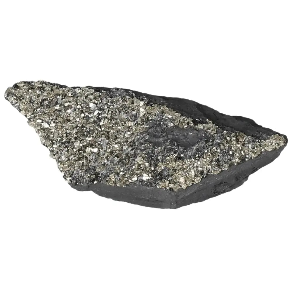 Shimmering Pyrite with Basalt crystal from Sylvia Crystals, showcasing its unique blend of empowering and grounding properties.