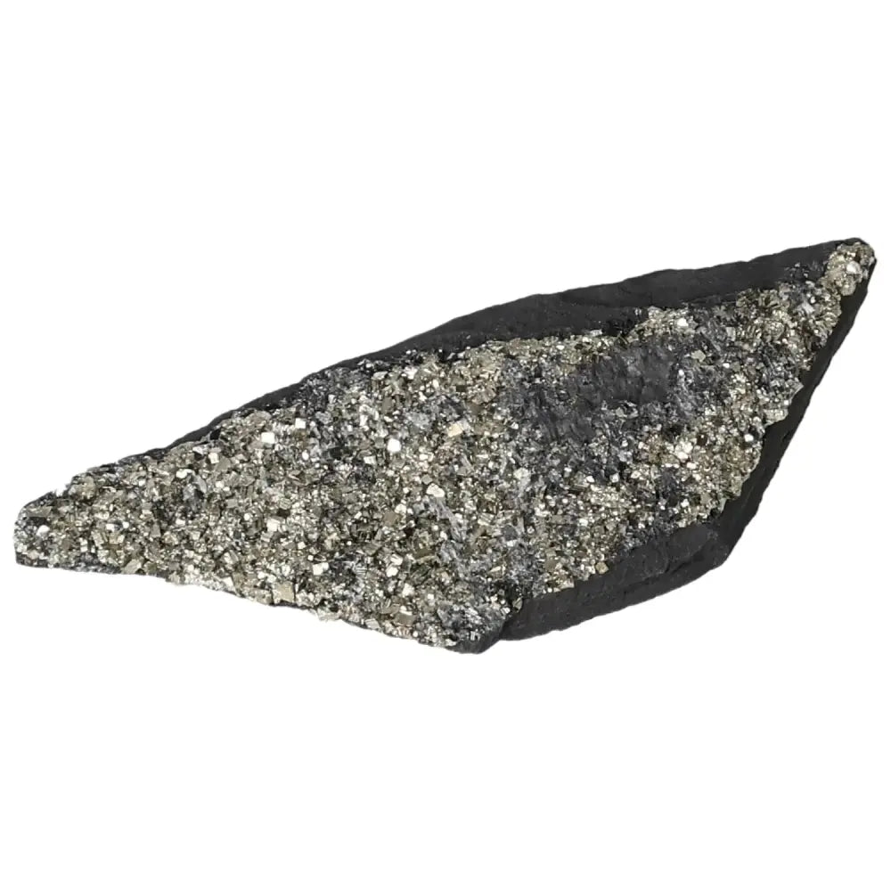 Pyrite with basalt crystal from Sylvia Crystals showcasing sparkling surfaces and unique texture.
