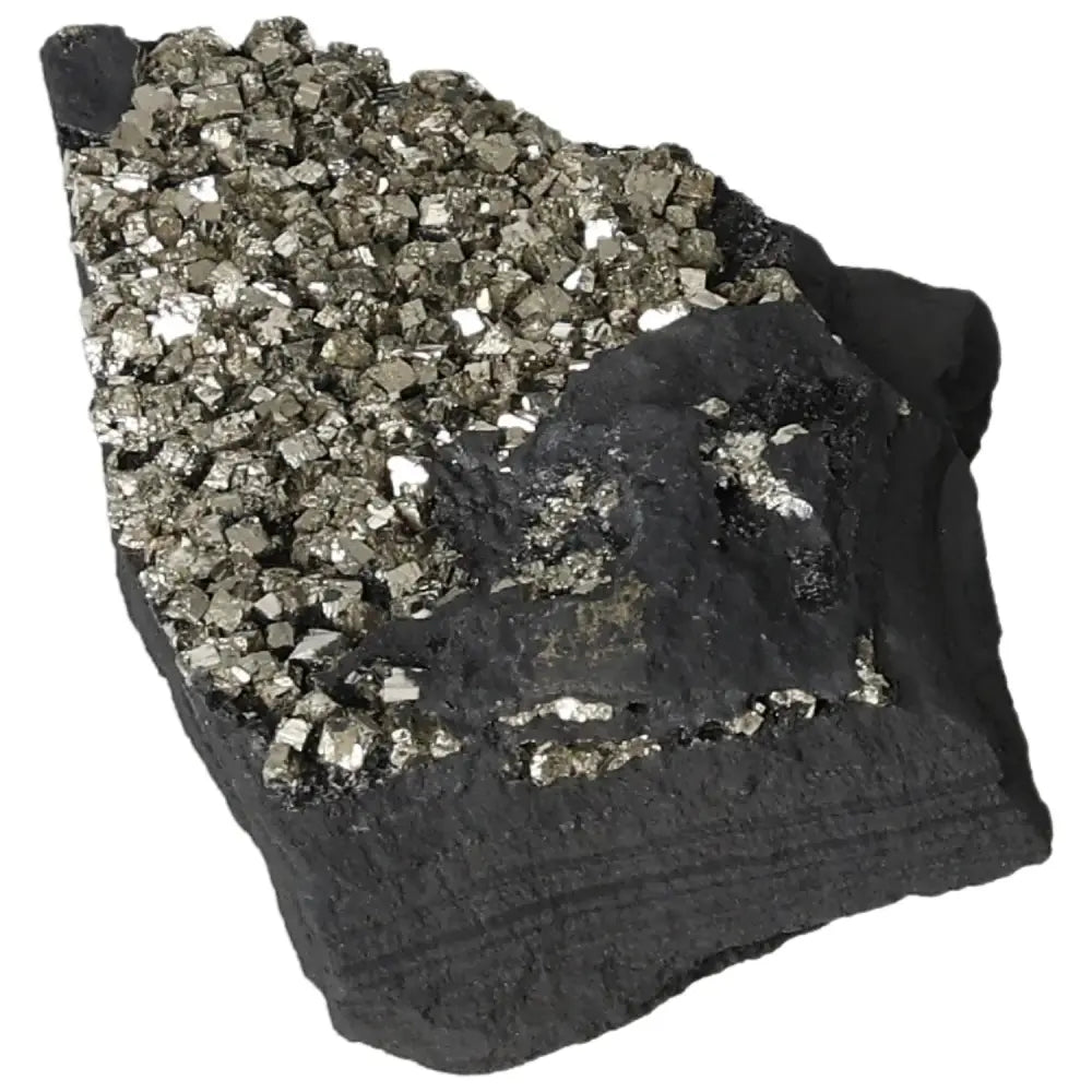 Shimmering Pyrite with Basalt crystal, ideal for spiritual growth and empowerment from Sylvia Crystals.