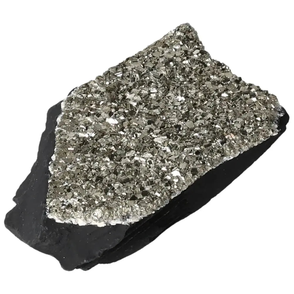 Pyrite with basalt gemstone, symbolizing resilience and growth, from Sylvia Crystals, accentuates mental and material self-sufficiency.
