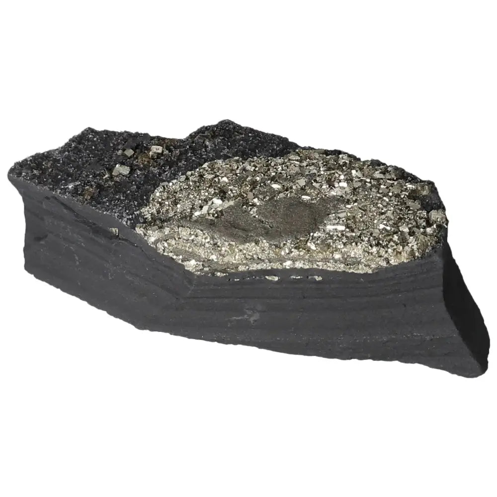 Pyrite with Basalt crystal for motivation and grounding, enhancing personal growth and emotional stability from Sylvia Crystals.