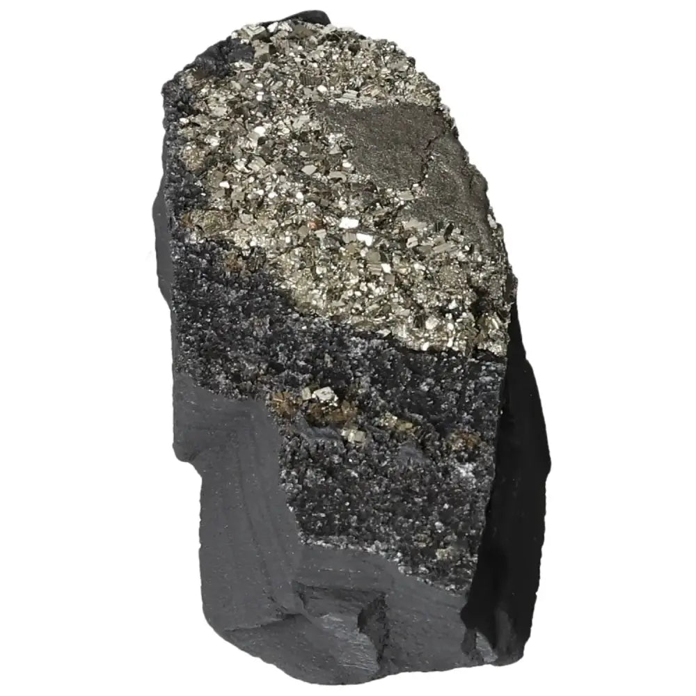 Pyrite with Basalt crystal by Sylvia Crystals showcasing shimmering gold pyrite atop dark basalt, symbolizing motivation and stability.