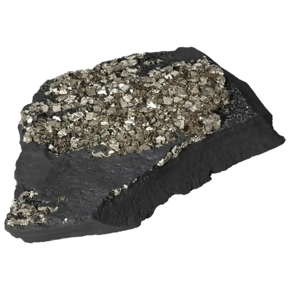 Premium Pyrite with Basalt crystal duo by Sylvia Crystals, known for boosting confidence and sparking creativity.