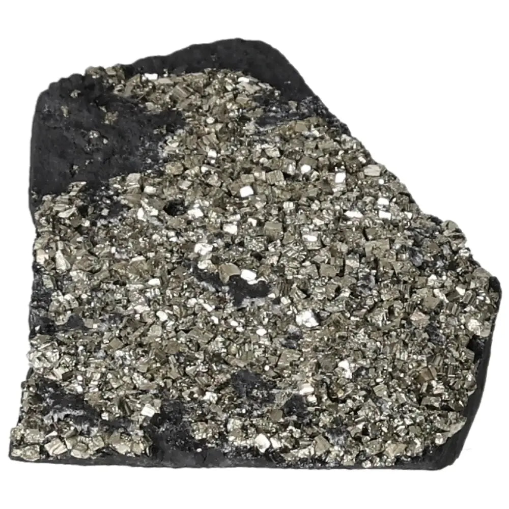 Premium Pyrite with Basalt crystal, known as Fool's Gold, from Sylvia Crystals, offering creativity and grounding benefits.