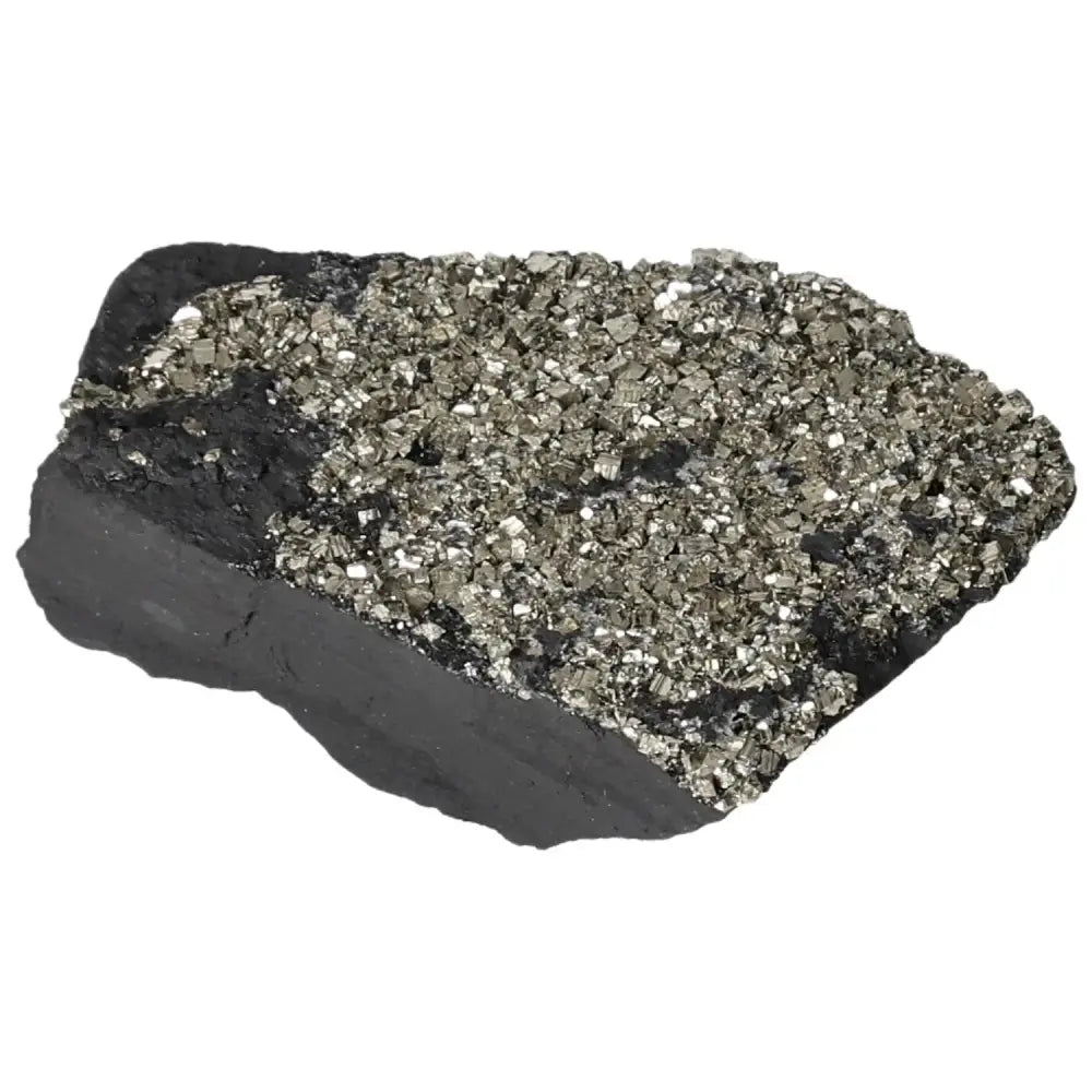 Pyrite with Basalt crystal from Sylvia Crystals, known for creativity and grounding; perfect for luxury and transformation.