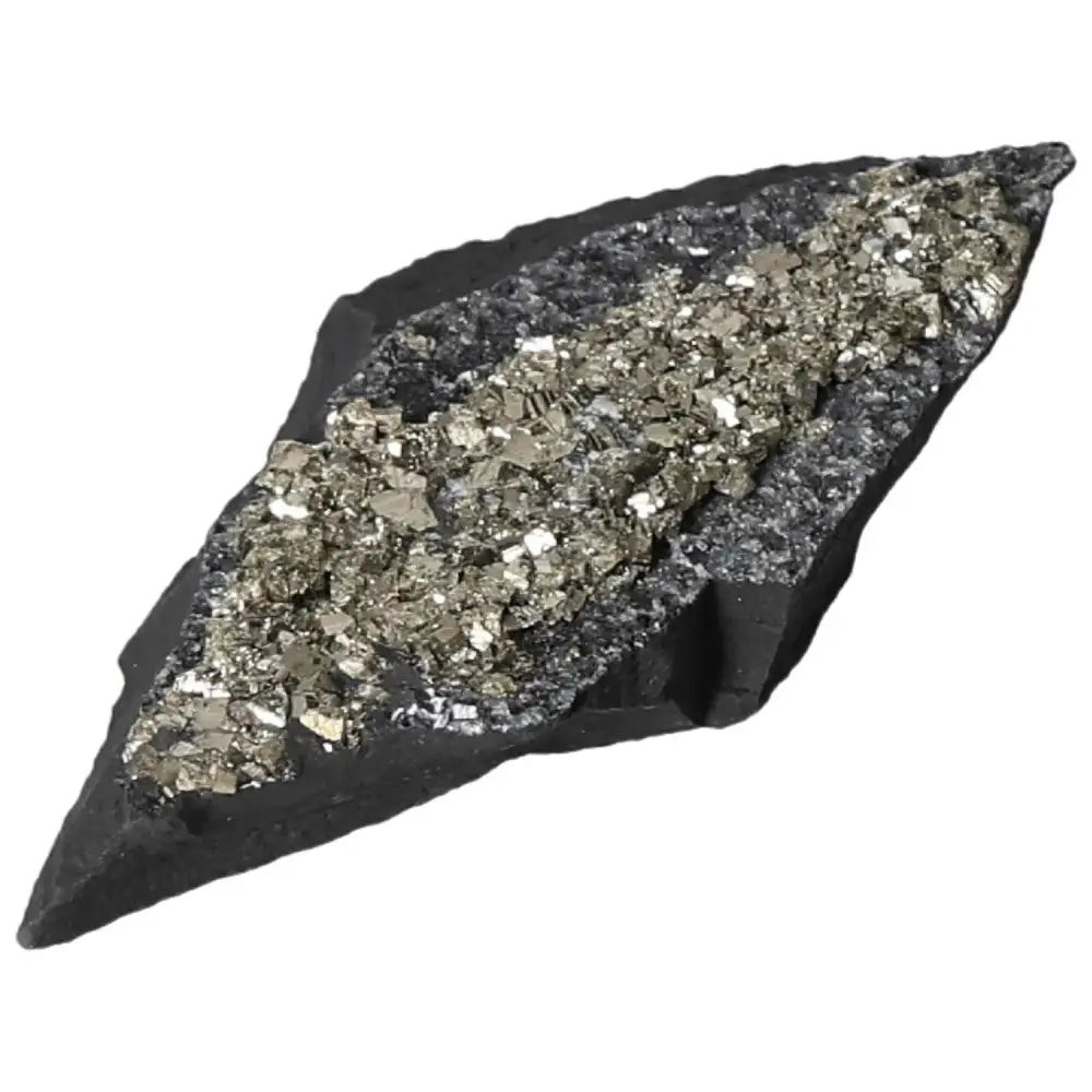 Exquisite Pyrite embedded in Basalt, premium crystal for spiritual transformation from Sylvia Crystals, enhancing independence.