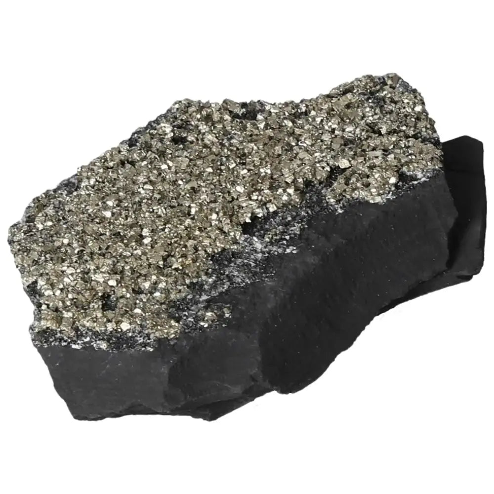 Handpicked Pyrite With Basalt stone by Sylvia Crystals, promoting independence, empowerment, and overcoming fear of failure.